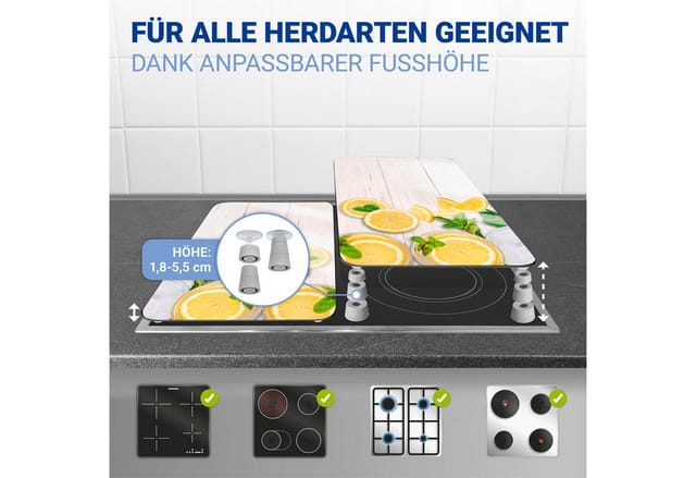 Maximex Herdabdeckplatte Universal Zitronen 2er Set, für alle Herdarten, Mehrfarbig, Gehärtetes Glas mehrfarbig, Kunststoff (tpe) hellgrau,