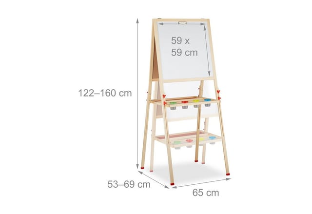 Standtafel Kinder, höhenverstellbar & magnetisch, Holz, Whiteboard & Kreidetafel, 122-160 x 65 x 69 cm, natur - Relaxdays