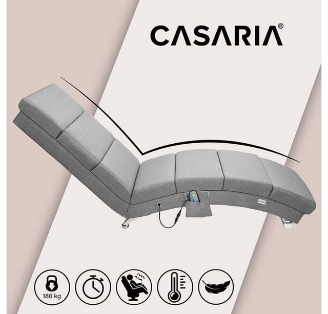 Relaxliege London mit Massage & Heizfunktion Ergonomisch Gepolstert Wohnzimmer Liegestuhl Polsterliege Stoff grau - Casaria