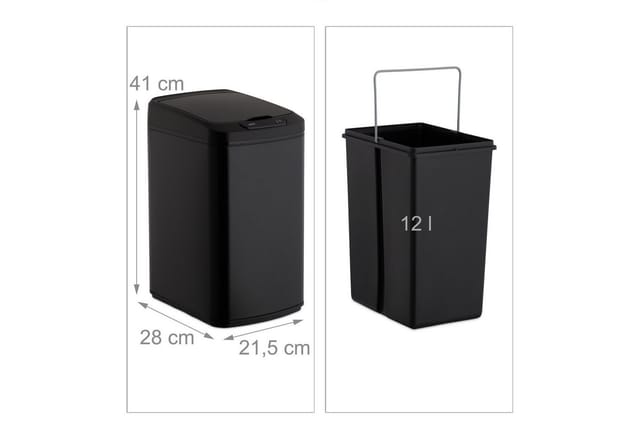 Relaxdays Sensor Mülleimer 12l, eckiger Abfalleimer mit Deckel & Inneneimer, Küche & Bad, Automatik Mülleimer, schwarz