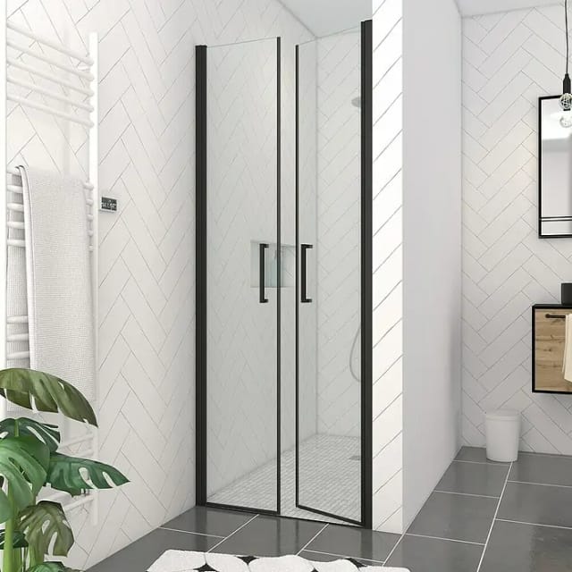 Glastür Dusche Marwell Saloon 90 x 200 cm in schwarz - Doppeltür Dusche - Duschabtrennung Glas