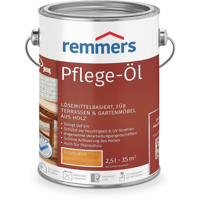 Pflege-Öl douglasie, 2,5 Liter, Holzöl für Holz innen und außen, wasserabweisend, wetterfest, für Gartenmöbel und Holzterrassen geeignet - Remmers