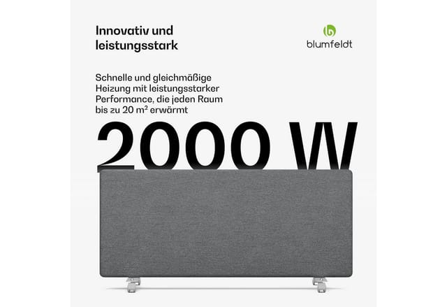 Thermatouch Konvektor Heizung - 2.000w Elektroheizung, Präziser Thermostat, 24h-timer, Ip24, Überhitzungsschutz, Wandmontage/freistehend, Heizfläche 20 M², Grau - Blumfeldt