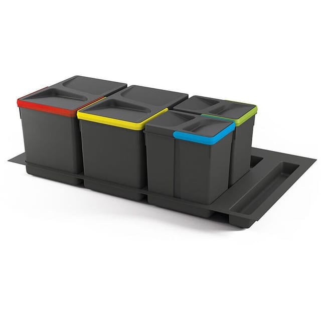 Lot RecycleRecyclingbehälterRecycle für Küchenschublade mit Boden Höhe 266mm, 2x15Liter, 2x7Liter, Modul 900mm, Kunststoff Anthrazitgrau - Emuca