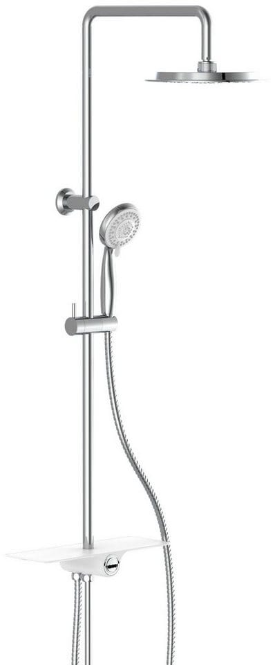 SCHÜTTE Duschsystem ohne Thermostat Dusche Regendusche Edelstahl Brausestange Höhenverstellbar Kopfbrause rund mit Handbrause 5-fach verstellbar