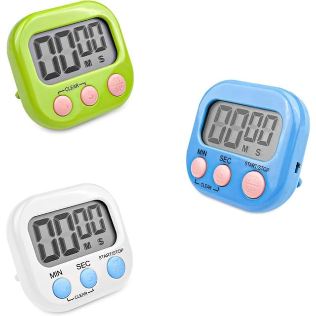 3-teiliger magnetischer Küchentimer mit 3 Farben, Stoppuhr mit großem LCD-Display, digitale Stoppuhr und Alarm, Kindertimer, Countdown-Timer für