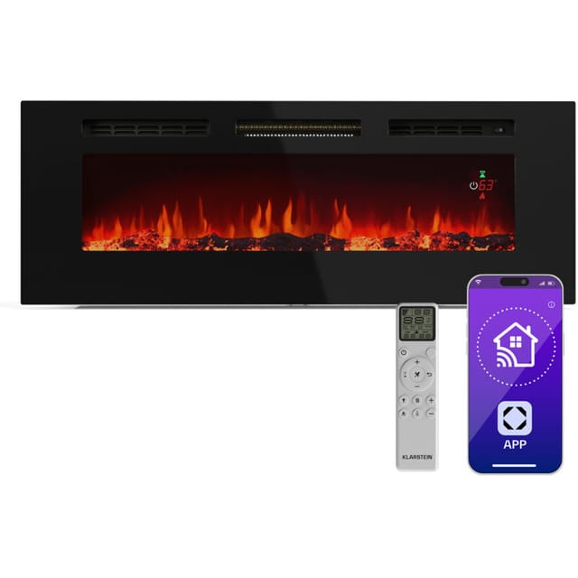 Galeras Smart Elektrokamin - 1800 W Heizleistung, Realistische Led-flammen, App & Fernbedienung, Einstellbare Farben & Helligkeit, Überhitzungsschutz, Wandkamin Elektrisch - Klarstein