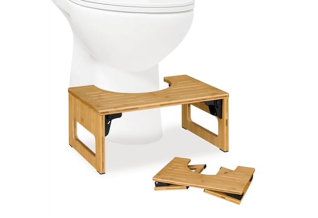 Toilettenhocker, klappbar, Stuhlgang Unterstützung, wc Hocker Erwachsene, Bambus, hbt: 18,5x43x27,5 cm, natur - Relaxdays