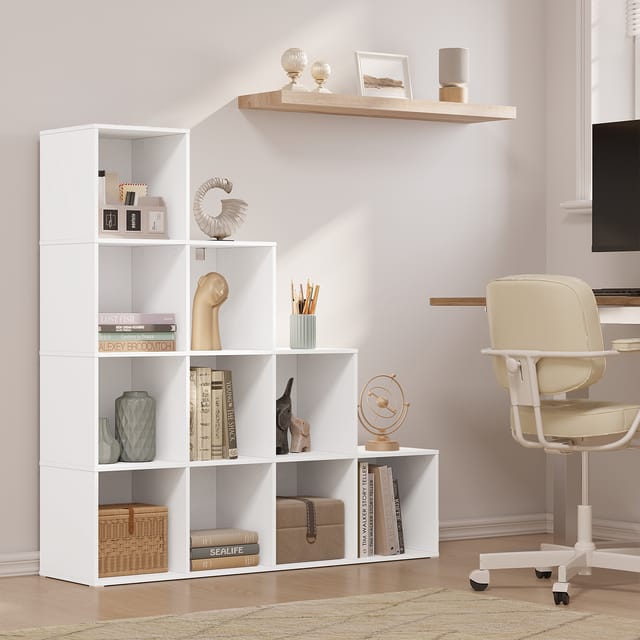 Woltu - Bücherregal Standregal, Würfelregal Treppenregal Mit 10 Fächern, Freistehendes Stufenregal Für Wohnzimmer, Schlafzimmer, Büro, 120x120x30 Cm, Weiß