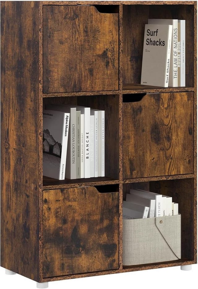 Woltu Bücherschrank Bücherregal, Aktenschrank Mit 3 Türen 6 Fächern, Aufbewahrungsregal Raumteiler Büroregal, Für Büro, Arbeitszimmer, Wohnzimmer, 59,6x91x29 Cm, Weiß+schwarz