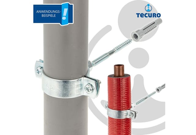Tecuro - 10-er Kombi-Set Schraubrohrschelle M8 verzinkt 32-35 mm, inkl. Stockschraube M8 x 80 mm und Hohlraumdübel -10-er Kombi-Set