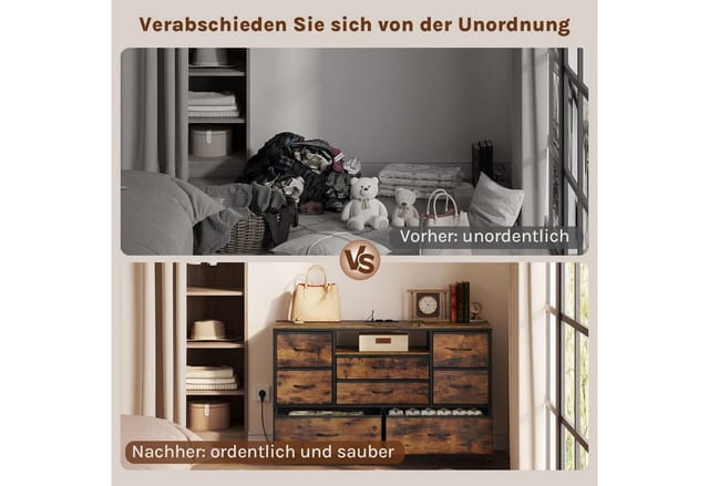 Kommode, Fernsehschrank mit 8 Schubladen, Schubladenschrank Mit Led-Licht, 2 Steckdosen 2 usb, Aufbewahrungsschrank Multifunktionaler für Wohnzimmer