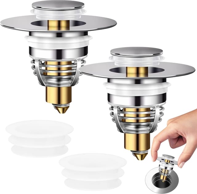 Sollbry - Waschbeckenabfluss 2 Stück, 32–42 mm Universal-Spülbeckenstopfen, Pop-Up mit 2 Dichtungen für Badewanne, beschleunigt den Abfluss ohne