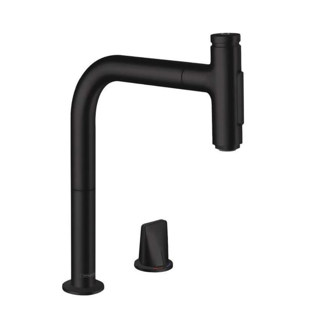 M71 - Spültischarmatur M7120-H200, mit ausziehbarer Geschirrbrause, 2-Loch Montage, sBOX, schwarzmatt 73818670 - Hansgrohe