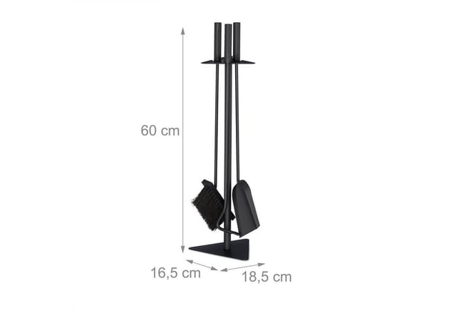 Kaminbesteck, 4-teilige Kamingarnitur mit Schaufel, Besen, Schürhaken & Halter, Ofenbesteck modern, schwarz - Relaxdays
