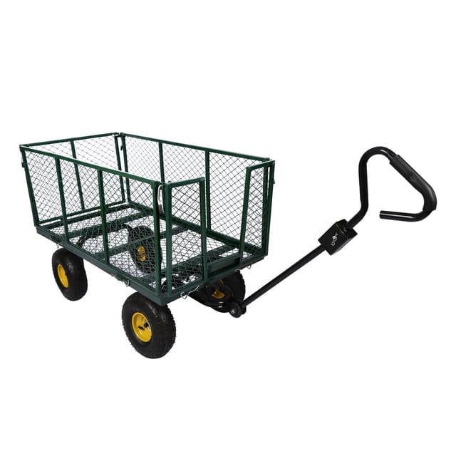 Transportwagen bis 550 kg mit Metallgittern, Gartenwagen mit abnehmbarer Plane, Bollerwagen mit Ablage, Handkarren für u. a. auf Rasen u.Kies - Wiltec