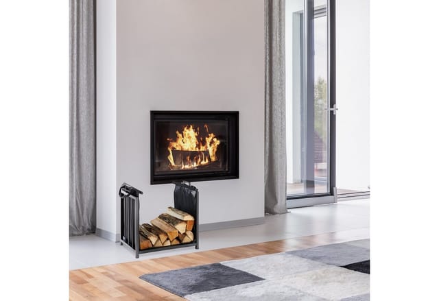 Relaxdays - Kaminholzständer mit Holztragetasche, für innen, modernes Design, Kaminregal Stahl, hbt: 50x51x37 cm, schwarz