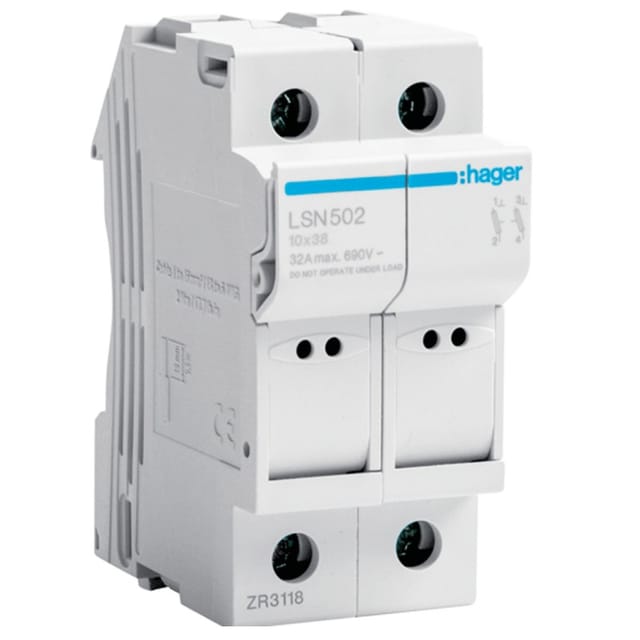 Hager - Sicherungshalter 32A 2P 400V L38 2 Module 10.3X38 LSN502