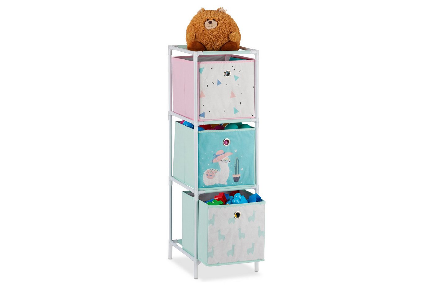 Kinderregal, 3 Boxen, Jungen & Mädchen, Lama-Design, Regal Kinderzimmer, Spielzeug, hbt 89 x 27,5 x 30, bunt - Relaxdays Bild 3
