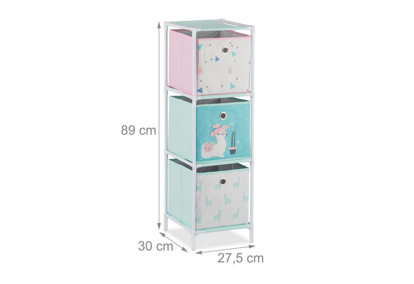 Kinderregal, 3 Boxen, Jungen & Mädchen, Lama-Design, Regal Kinderzimmer, Spielzeug, hbt 89 x 27,5 x 30, bunt - Relaxdays Bild 5