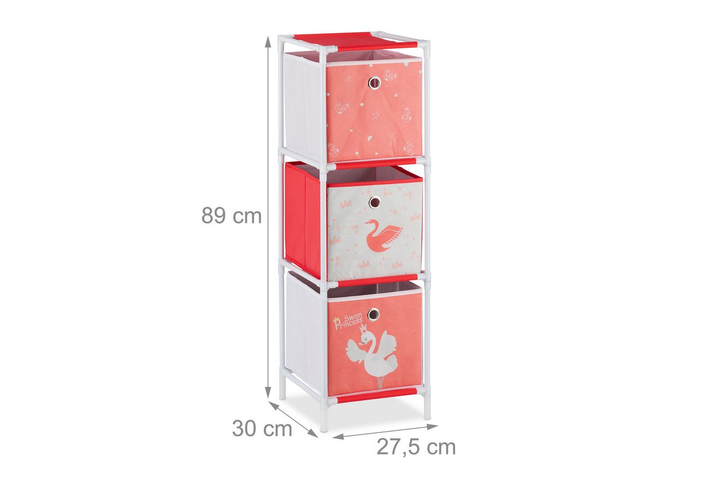 Kinderregal mit 3 Boxen, Spielzeug, Mädchen, Schwan-Design, Regal Kinderzimmer, hbt 89 x 27,5 x 30 cm,weiß/rot - Relaxdays Bild 5