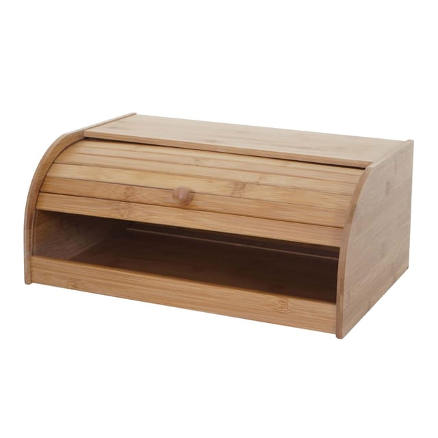 Brotkasten HHG 727, Brotkiste Brotbehälter Brotkorb Brotaufbewahrung, Bambus Rolldeckel 17x40x28cm, ohne Schublade