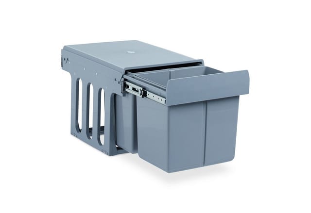 Relaxdays - Einbaumülleimer Küche, Auszug, Duo je 15 l, Müllsystem Unterschrank, Kunststoff, hbt 35,1 x 34,3 x 48 cm, grau