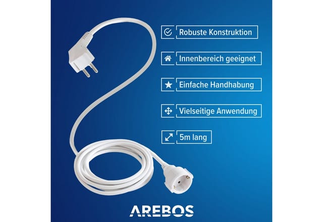 Arebos - Verlängerungskabel Stromkabel Verlängerung Strom Kabel Euro Kupplung 5 m