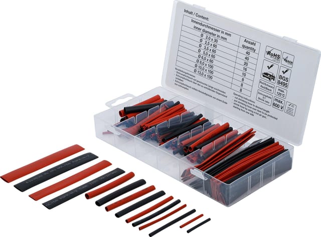 BGS Schrumpfschlauch-Sortiment rot / schwarz 150tlg. - 9404