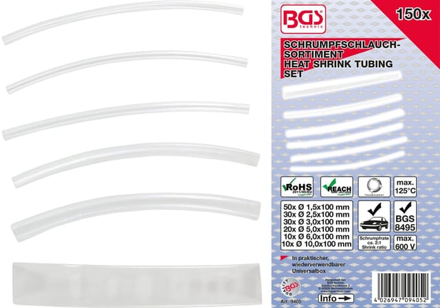 Schrumpfschlauch-Sortiment transparent 150-tlg.