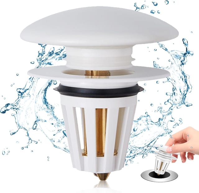 Sollbry - Waschbecken-Abfluss für Badezimmer mit Keramikdeckel, Pop-Up-Waschbecken-Stopper für Badewanne, Küche, Waschbecken für 34–38 mm Abflussloch