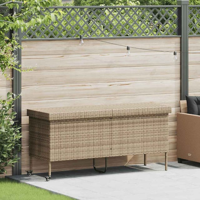 Gartentruhe mit Rollen Beige 160x55x75 cm Poly Rattan - Vidaxl
