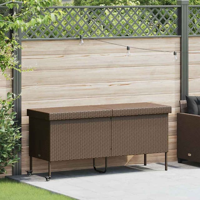 Gartentruhe mit Rollen Braun 160x55x75 cm Poly Rattan - Vidaxl