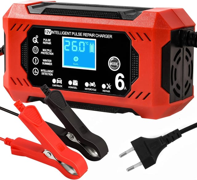 Tigrezy - Autobatterieladegerät, 12 v, 6 a, intelligentes Batterieladegerät, Motorradbatterieladegerät mit LCD-Display, Batterieladegeräte für Auto,