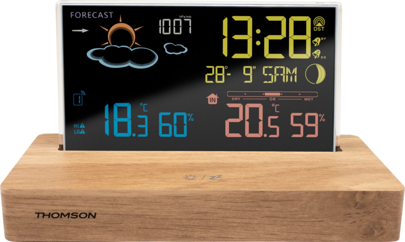 Thomson Digitaler Wecker aus dunklem Holz mit Wetterstation Bild 2