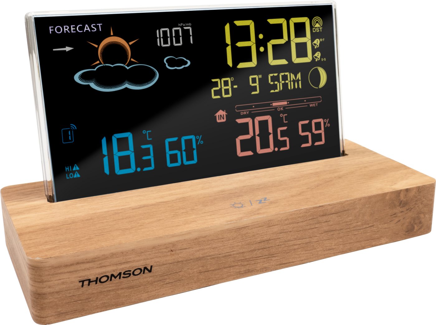 Thomson Digitaler Wecker aus dunklem Holz mit Wetterstation Bild 3