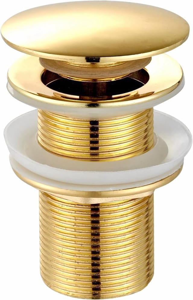 Aiperq - Universeller Ablauf für Spüle und Becken – Modernes Click-Clack-Pop-Up-Ventil – Ablaufstopfen mit Überlauf, Messing, Edelstahl, Gold (ohne