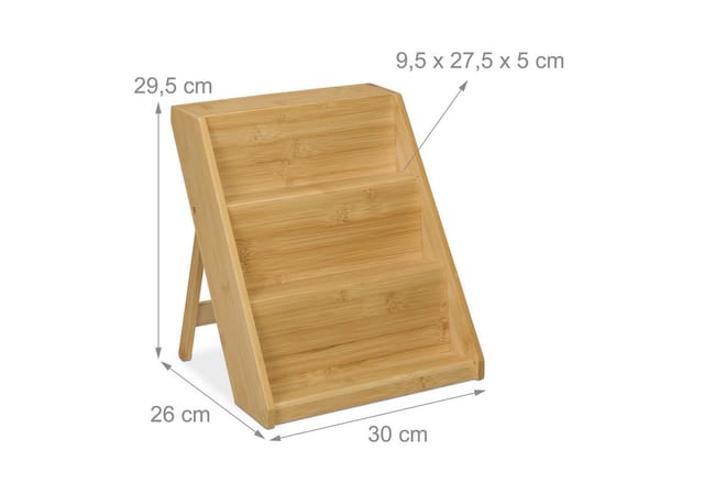 Relaxdays - Gewürzregal, Bambus, h x b x t: 29,5 x 30 x 26 cm, 3 Etagen, Gewürztreppe stehend, Gewürzaufbewahrung, natur