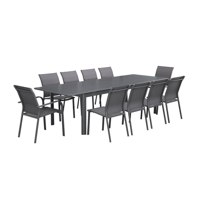 sweeek - Ausziehbarer Gartentisch, 8 Stühle, 2 Sessel aus Aluminium und Textilene