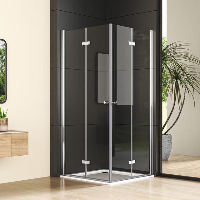 Duschkabine 80x80 Cm Falttuer 180° Eckeinstieg Duschabtrennung Dusche Falttuer 5mm Nano Beschichtung Esg Glas,hoehe 185 Cm