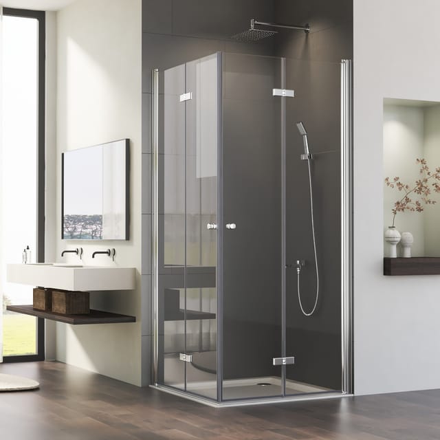Duschkabine 90x120 Cm Falttuer 180° Eckeinstieg Duschabtrennung Dusche Falttuer 5mm Nano Beschichtung Esg Glas,hoehe 185 Cm - Boromal