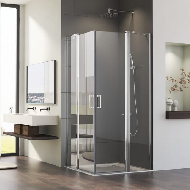 Duschkabine Schwingtür 80x120 cm Eckeinstieg mit Fester 5mm nano Beschichtung esg Glas Drehtür Duschabtrennung Duschwand Höhe 185cm
