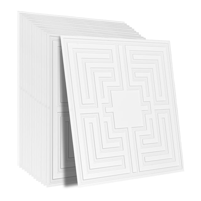 Deckenfliesen, 12er-pack, 24 X 24 Zoll Abgehängte Deckenfliesen, Premium-pvc-folie,einfache Installation/schneiden,geklebte Kunststoff-deckenfliesen, Deckenverkleidung Für Heim-/bürodekoration - Mophorn