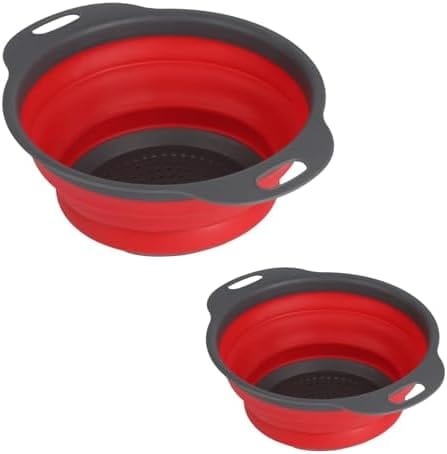 24,5 x 19,7 x 8,7 cm, Rot, 2 Stück, zusammenklappbare Küchensiebe, zusammenklappbares Silikonsieb, zusammenklappbarer Siebkorb für Nudeln, Gemüse