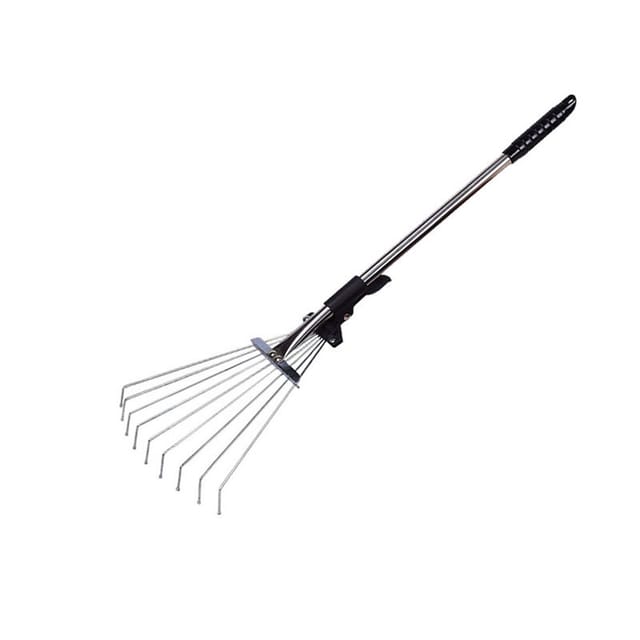 Jalleria - Laubrechen verstellbar mit Stiel 70cm Fächerbesen Laubbesen Metall Laubrechen mit Handschuhen Gartenrechen Gartenharke Laubventilator