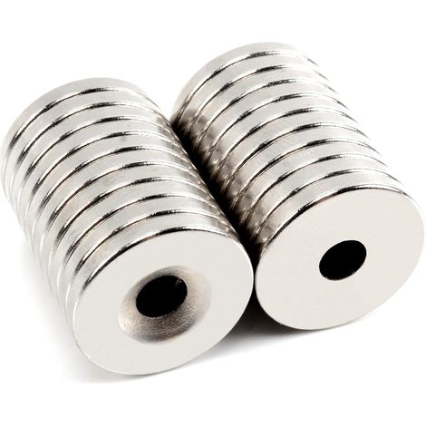 20 Stück Neodym-magnete, Runde Magnete Zur Verwendung Mit Schrauben (20 X 3 Löcher À 5 Mm)
