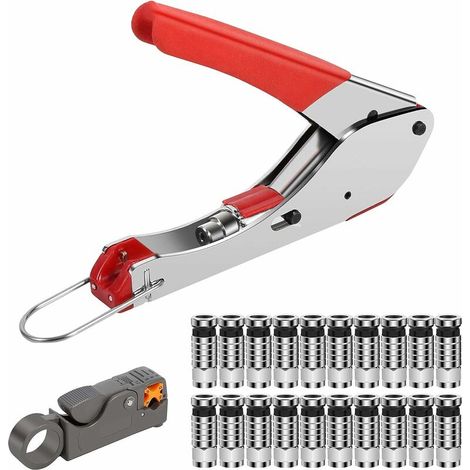 Crimpzangensatz, Kompressionszange Für Koaxialstecker, F-stecker Mit 20 Sonnenblumensteckern