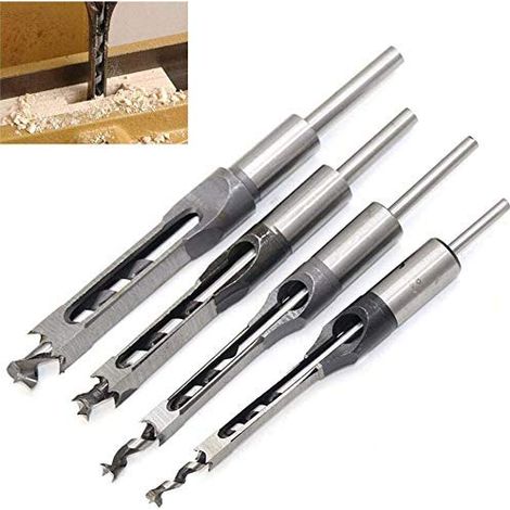 Set Mit 4 Quadratischen Zapfenschneidbohrern Für Die Holzbearbeitung, Ideal Zum Bohren Von Löchern.