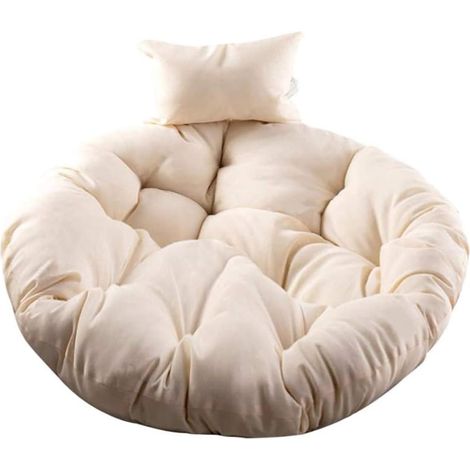Hängesessel In Eierform, Rundes Papasan-kissen, Gepolsterter Gartenschaukelsitz, Gartenmatte, Auffälliger Rattanstuhl Für Drinnen Und Draußen, Beige, 105 X 105 Cm
