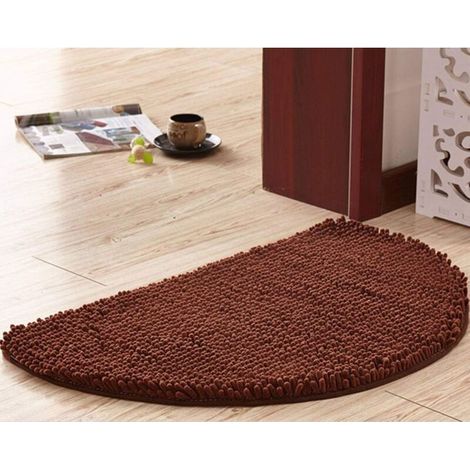 Halbkreisförmige Badematte, Weiche, Saugfähige Chenille-badematte, Rutschfest, Maschinenwaschbar – Braun – 50 X 80 Cm